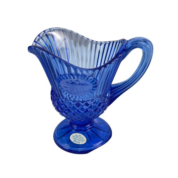 Avon The Mount Vernon Blue Glass Sauce Pitcher Ribbed Diamond Design  Collectibl - Picture 2 of 7